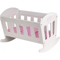 Patut Alb cu balans pentru papusi din lemn cu lenjerie  Patut balansoar Woodyland 